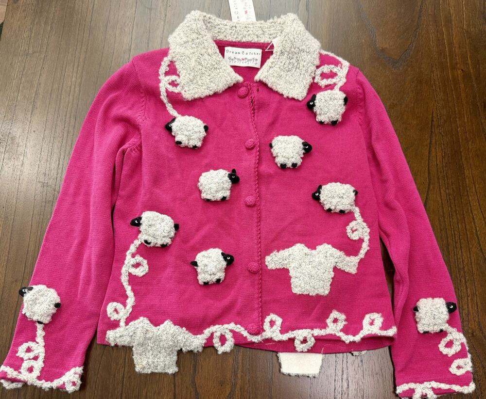 VTG Dream Catcher Knitting Sheep 3D Cottagecore Granny Cardigan Sweater Size M